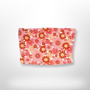 Pink Floral Slim Fit Cropped Tube Top; Boho & Girly